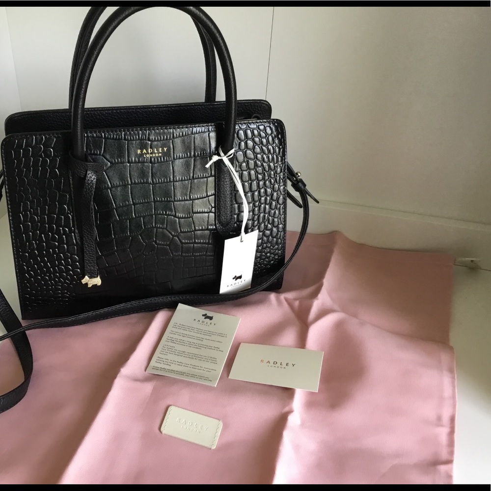 Radley London Liverpool Street Leather Handbag Black Croc NWT